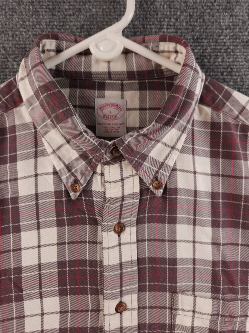 Brooks Brothers Flannel Brown White Cotton Plaid Large Traditional Button-Down